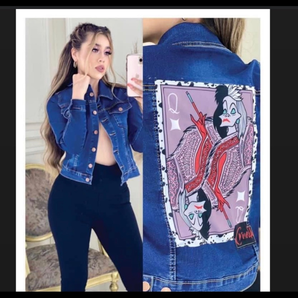 Women's Blue Denim Jacket with Graphic Back Panel